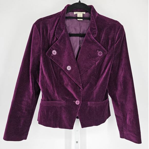 Vintage Laura Leigh Ltd Womens Sz 6 Velvet Velour Blazer Jacket Purple - Picture 1 of 4